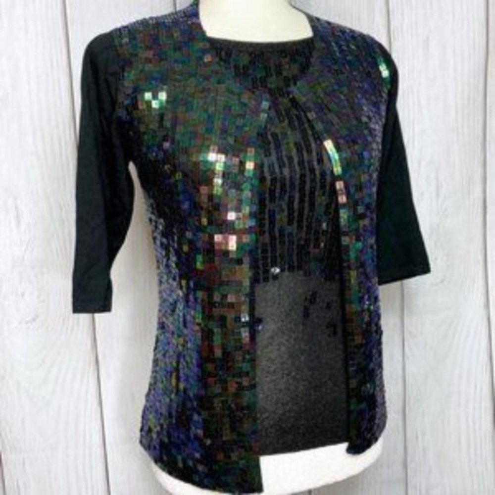 Voguer Sequin Black Blouse & Cardigan Set - Picture 4 of 4